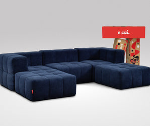 EEAZI modulares Sofa 2 Eckelementelem, 1 Mittelelement, 2 Hocker im Set, in blauer Farbe