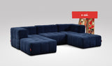 EEAZI modulares Sofa 2 Eckelementelem, 1 Mittelelement, 2 Hocker im Set, in blauer Farbe