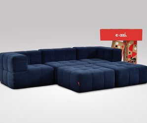 EEAZI modulares Sofa 2 Eckelementelem, 1 Mittelelement, 2 Hocker im Set, in blauer Farbe