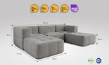5-teiliges EEAZI Sofa – 2 Eckelement, 1 Mittelelement, 2 Hocker, in grauer Farbe, Version 1