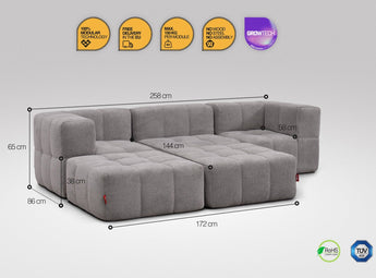 5-teiliges EEAZI Sofa – 2 Eckelement, 1 Mittelelement, 2 Hocker, in grauer Farbe, Version 2