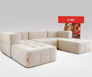 EEAZI modulares Sofa 2 Eckelementelem, 1 Mittelelement, 2 Hocker im Set, in Beige