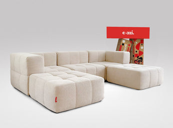 EEAZI modulares Sofa 2 Eckelementelem, 1 Mittelelement, 2 Hocker im Set, in Beige