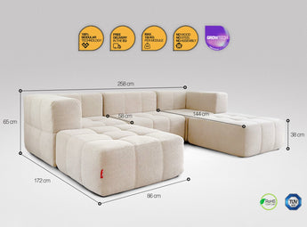5-teiliges EEAZI Sofa – 2 Eckelement, 1 Mittelelement, 2 Hocker, in beiger Farbe , Version 1