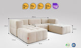 5-teiliges EEAZI Sofa – 2 Eckelement, 1 Mittelelement, 2 Hocker, in beiger Farbe , Version 1