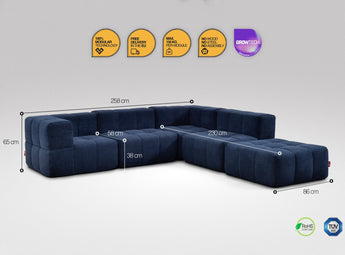 5-teiliges EEAZI Sofa – 2 Eckelement, 2 Mittelelemente, 1 Hocker, in blauer Farbe, Version 1