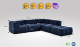 5-teiliges EEAZI Sofa – 2 Eckelement, 2 Mittelelemente, 1 Hocker, in blauer Farbe, Version 1