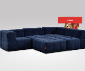 EEAZI modulares Sofa 2 Eckelementelem, 2 Mittelelemente, 1 Hocker in Kombination, in blauer Farbe