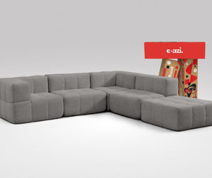EEAZI modulares Sofa 2 Eckelementelem, 2 Mittelelemente, 1 Hocker in Kombination, in grauer Farbe