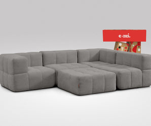 EEAZI modulares Sofa 2 Eckelementelem, 2 Mittelelemente, 1 Hocker in Kombination, in grauer Farbe
