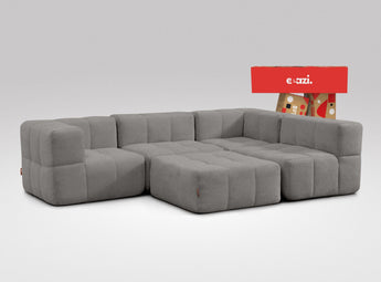 EEAZI modulares Sofa 2 Eckelementelem, 2 Mittelelemente, 1 Hocker in Kombination, in grauer Farbe