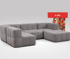 EEAZI modulares Sofa 2 Eckelementelem, 2 Mittelelemente, 1 Hocker in Kombination, in grauer Farbe