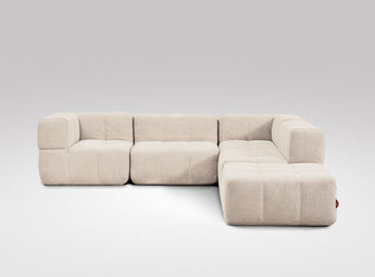 EEAZI modulares Sofa - 2 Eckelementelem, 2 Mittelelemente, 1 Hocker - beige