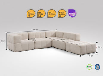 5-teiliges EEAZI Sofa – 2 Eckelement, 2 Mittelelemente, 1 Hocker, in beiger Farbe , Version 1