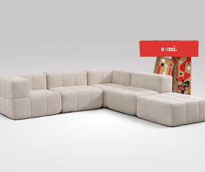 EEAZI modulares Sofa 2 Eckelementelem, 2 Mittelelemente, 1 Hocker in Kombination, in Beige