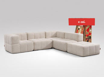EEAZI modulares Sofa 2 Eckelementelem, 2 Mittelelemente, 1 Hocker in Kombination, in Beige