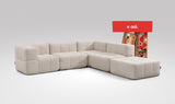 EEAZI modulares Sofa 2 Eckelementelem, 2 Mittelelemente, 1 Hocker in Kombination, in Beige