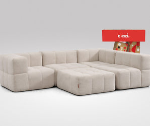 EEAZI modulares Sofa 2 Eckelementelem, 2 Mittelelemente, 1 Hocker in Kombination, in Beige