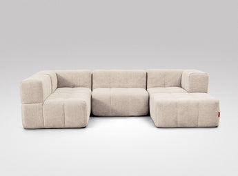 EEAZI modulares Sofa - 2 Eckelementelem, 2 Mittelelemente, 1 Hocker - beige