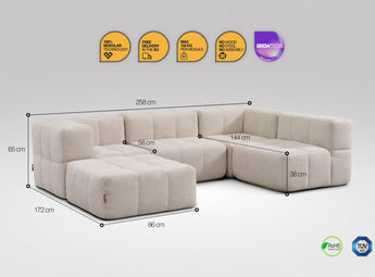 5-teiliges EEAZI Sofa – 2 Eckelement, 2 Mittelelemente, 1 Hocker, in beiger Farbe , Version 3