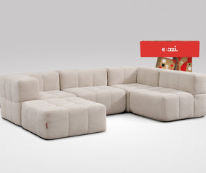 EEAZI modulares Sofa 2 Eckelementelem, 2 Mittelelemente, 1 Hocker in Kombination, in Beige