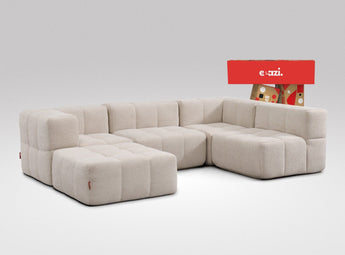 EEAZI modulares Sofa 2 Eckelementelem, 2 Mittelelemente, 1 Hocker in Kombination, in Beige
