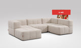 EEAZI modulares Sofa 2 Eckelementelem, 2 Mittelelemente, 1 Hocker in Kombination, in Beige