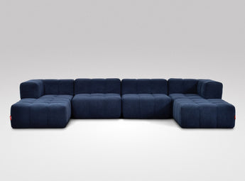 EEAZI modulares Sofa - 2 Eckelementelem, 2 Mittelelemente, 2 Hocker - blau