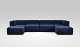 EEAZI modulares Sofa - 2 Eckelementelem, 2 Mittelelemente, 2 Hocker - blau