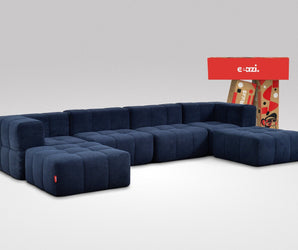 EEAZI modulares Sofa 2 Eckelementelem, 2 Mittelelemente, 2 Hocker im Set, in blauer Farbe