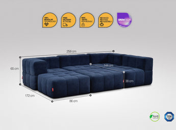 6-teiliges EEAZI Sofa – 2 Eckelement, 2 Mittelelemente, 2 Hocker, in blauer Farbe, Version 2