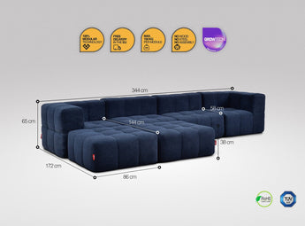 6-teiliges EEAZI Sofa – 2 Eckelement, 2 Mittelelemente, 2 Hocker, in blauer Farbe, Version 3