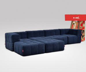 EEAZI modulares Sofa 2 Eckelementelem, 2 Mittelelemente, 2 Hocker im Set, in blauer Farbe