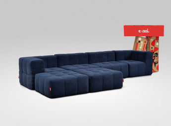 EEAZI modulares Sofa 2 Eckelementelem, 2 Mittelelemente, 2 Hocker im Set, in blauer Farbe