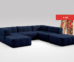 EEAZI modulares Sofa 2 Eckelementelem, 2 Mittelelemente, 2 Hocker im Set, in blauer Farbe