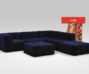 EEAZI modulares Sofa 2 Eckelementelem, 2 Mittelelemente, 2 Hocker im Set, in blauer Farbe