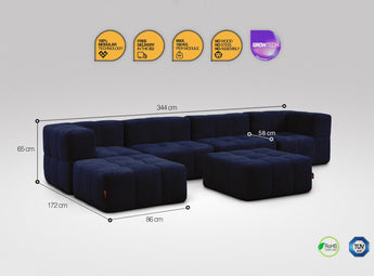 EEAZI modulares Sofa - 2 Eckelementelem, 2 Mittelelemente, 2 Hocker - blau
