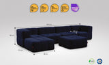 EEAZI modulares Sofa - 2 Eckelementelem, 2 Mittelelemente, 2 Hocker - blau