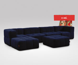 EEAZI modulares Sofa 2 Eckelementelem, 2 Mittelelemente, 2 Hocker im Set, in blauer Farbe