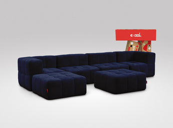 EEAZI modulares Sofa 2 Eckelementelem, 2 Mittelelemente, 2 Hocker im Set, in blauer Farbe