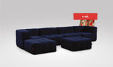 EEAZI modulares Sofa 2 Eckelementelem, 2 Mittelelemente, 2 Hocker im Set, in blauer Farbe