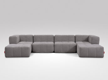 EEAZI modulares Sofa - 2 Eckelementelem, 2 Mittelelemente, 2 Hocker - grau