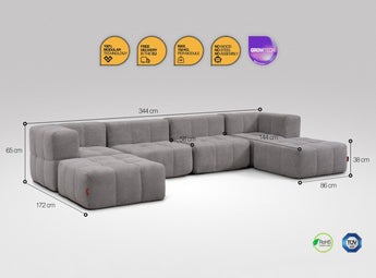 6-teiliges EEAZI Sofa – 2 Eckelement, 2 Mittelelemente, 2 Hocker, in grauer Farbe, Version 1