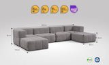 6-teiliges EEAZI Sofa – 2 Eckelement, 2 Mittelelemente, 2 Hocker, in grauer Farbe, Version 1