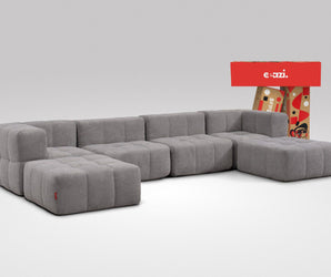 EEAZI modulares Sofa 2 Eckelementelem, 2 Mittelelemente, 2 Hocker im Set, in grauer Farbe