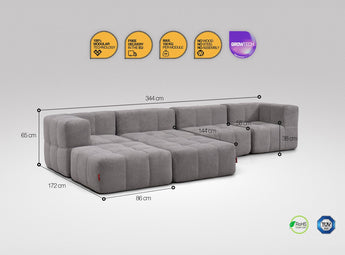 6-teiliges EEAZI Sofa – 2 Eckelement, 2 Mittelelemente, 2 Hocker, in grauer Farbe, Version 3