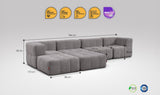 6-teiliges EEAZI Sofa – 2 Eckelement, 2 Mittelelemente, 2 Hocker, in grauer Farbe, Version 3