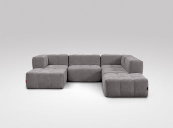 EEAZI modulares Sofa - 2 Eckelementelem, 2 Mittelelemente, 2 Hocker - grau
