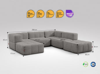 6-teiliges EEAZI Sofa – 2 Eckelement, 2 Mittelelemente, 2 Hocker, in grauer Farbe, Version 5