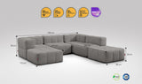 6-teiliges EEAZI Sofa – 2 Eckelement, 2 Mittelelemente, 2 Hocker, in grauer Farbe, Version 5
